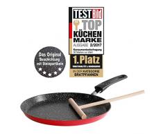STONE Crêpe-Pfanne 24 cm, mit Besteck, induktionsgeeignet, rubinrot
