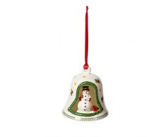 Villeroy & Boch My Christmas Tree Glocke mit Schneemann, kleiner Baumschmuck aus Hartporzellan, bunt, 6 x 6 x 7 cm