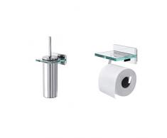 Tiger Safira Toilettenbürste mit Glashalter, chrom + Safira Toilettenpapierhalter mit praktischer Glas-Ablage, chrom