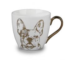 CAMBRIDGE Kendal Porzellantasse mit Tiermotiv, Goldfarben, Knochenporzellan, Bulldog, 10.2 x 10.2 x 9.4 cm