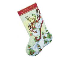 Dimensions D70-08853, Weihnachtsstrumpf mit rodelnden Schneemännern zum Selbstbesticken