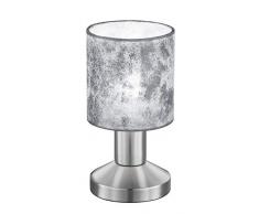 Trio Leuchten Tischleuchte Garda 595400189 Nickel matt, E14, Stoffschirm Silberfarbig, 9.5 x 9.5 x 18cm, On/Off Touch