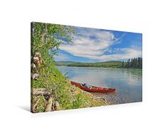 Premium Textil-Leinwand 90 x 60 cm Quer-Format Rotes Kanu auf dem Yukon River in Kanada | Wandbild, HD-Bild auf Keilrahmen, Fertigbild auf hochwertigem Vlies, Leinwanddruck von Anita Berger