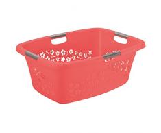 Rotho Flowers Wäschekorb 50 l, Kunststoff (PP), coral pink, 50 Liter
