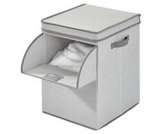 iDesign Stoffbox, große Aufbewahrungsbox aus Baumwoll-Polyester-Mischung mit 2 Griffen, Klappe und Deckel, faltbare Ordnungsbox für Schrank, Schlaf- und Kinderzimmer, grau