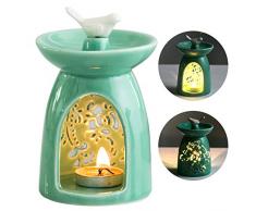 WANYA Teelichthalter aus Keramik, Aromatherapie, Duftlampe für ätherische Öle, Wachswärmer, tolle Dekoration für Wohnzimmer, Balkon, Terrasse, Veranda und Garten grün