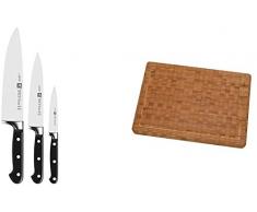 Zwilling Professional S Messer Set 3tlg schwarz mit passendem Zwilling Schneidebrett aus Bambus