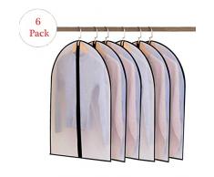 Cooyeah 6 Stück Kleiderschutzhülle milchig, durchscheinender Reißverschluss, staubdicht, wasserdicht und leicht zu reinigen, geeignet für Kleiderschrank Aufbewahrung oder Reisen XXL: 23.62x55.11