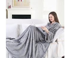 DecoKing Kuscheldecke mit Ärmeln 170x200 cm grau Microfaser TV Decke weich Tagesdecke Lazy