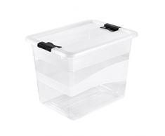keeeper Aufbewahrungsbox mit Deckel und Schiebeverschluss, 39,5 x 29,5 x 30 cm, 24 l, Cornelia, Transparent