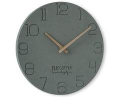 FLEXISTYLE Wanduhr ohne tickgeräusche ECO Grau 30cm, Wohnzimmer, Schlafzimmer, in Europa hergestellt