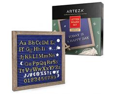 ARTEZA Letterboard Set blau/Filz, 25.4 x 25.4cm, Buchstabentafel mit 526 Buchstaben, 164 Symbolen, 33 kursiven Wörtern, Holzständer, Schere und Aufbewahrungstasche, Stecktafel für Deko und Menüs