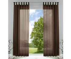 2er-Pack Gardinen Transparent Vorhang Set Wohnzimmer Voile Schlaufenschal mit Bleibandabschluß HxB 245x140 cm Braun, 61000CN