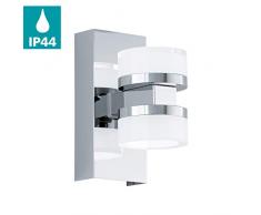 EGLO LED Wandlampe Romendo, 2 flammige Wandleuchte, LED Spiegelleuchte aus Stahl und Kunststoff, Badezimmer Lampe in Chrom, Klar, Satiniert, LED Feuchtraumleuchte, Up and Down Leuchte innen mit IP 44