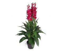 Leaf Kunstpflanze Cymbidium Orchidee, 100 cm, schwarzer Kunststofftopf, dunkelrosa Blumen