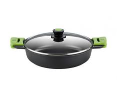 BRA Prior Niedrige Kasserolle mit Glasdeckel und Silikongriffen Ohne Zubehör, schwarz, 28 cm