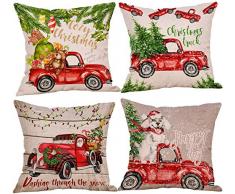 Kyerivs 4 Pack Weihnachten Kissenbezug Wurf Kissenbezug 45 x 45 CM für Weihnachten Frohes Neues Jahr Winter Dekoration (KEINE Kissen)-CD3