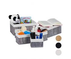 Relaxdays Aufbewahrungskorb 6er Set, mit Stoffbezug, Bambus, rechteckig, Bad, Accessoires, dekorativer Organizer, grau