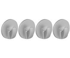 Fackelmann Klebehaken TECNO, selbstklebende Kleiderhaken, Wandhaken aus Kunststoff (Farbe: Silber), Menge: 4 Stück