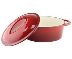 Commichef Provencale Professional Schmortopf, Gusseisen, rund, Deckel mit Gurt Griffe, Flame rot, gusseisen, rot, (6L) UK