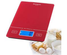 Westmark Digitale Küchenwaage mit Tara-Funktion, Wiegebereich bis 5 Kg, Glas-Wiegefläche, 22 x 15,3 x 2, Functiona, Rot, 30342260