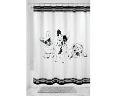 InterDesign French Bulldog Duschvorhang | Vorhang für Badewanne und Dusche| 183,0 cm x 183,0 cm groÃer Badewannenvorhang mit Hunde-Print | Polyester schwarz/weiÃ