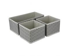 Rebecca SRL 3er-Set Behälter Kasten Fach Körbe beige grau Stoff faltbar Kommode Schrank (Code RE4736)