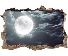 Pixxprint 3D_WD_2083_92x62 Vollmond am Wolkenhimmel Wanddurchbruch 3D Wandtattoo, Vinyl, bunt, 92 x 62 x 0,02 cm