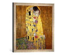 Gerahmtes Bild von Gustav KlimtDer KuÃ, Kunstdruck im hochwertigen handgefertigten Bilder-Rahmen, 50x50 cm, Silber Raya