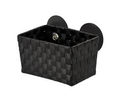 WENKO 20382100 Static-Loc Aufbewahrungskorb Fermo Black, Badkorb, Befestigen ohne bohren, Polyethylenterephthalat, 20.5 x 14.5 x 14 cm, Schwarz