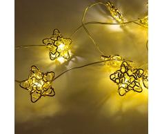 Christmas Workshop batteriebetrieben 20 Micro Warm Weiß LED Golden Metall Stern Lichterkette, Metall, Gold,