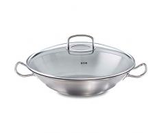 Fissler original-profi collection / Edelstahl-Wok (Ø 35 cm) große Wok-Pfanne unbeschichtet, Asiapfanne mit Glas-Deckel, alle Herdarten - auch Induktion