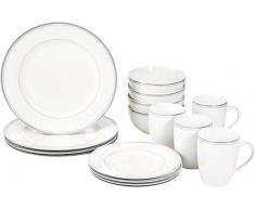 AmazonBasics Geschirrset mit grauem Rand, 16-teilig, für 4 Personen