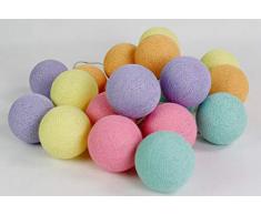 Cotton Ball Lights Soft-Eis 20 LED Lichterkette mit USB Anschluss, Baumwolle, gelb-hell orange-Mint-rosa-Lavendel