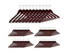 Relaxdays Kleiderbügel im 50er Set, Hosenstange, für Röcke, Hemden, Jacken, Haken 360° drehbar, stabil, Holz, braun