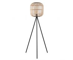 EGLO Stehlampe Bordesley, 1 flammige Stehleuchte Vintage, Natur, Boho, Hygge, Standleuchte aus Stahl in schwarz und Holz in Naturfarben, Wohnzimmerlampe, Lampe mit Tritt-Schalter, E27 Fassung