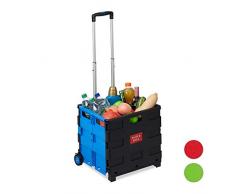 Relaxdays Einkaufstrolley klappbar, Teleskop-Griff, 2 Gummi Rollen, bis 35 kg, Shopping Trolley, Aluminium, ABS, blau 98 x 45,5 x 37 cm