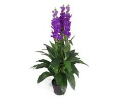 Leaf Kunstpflanze Cymbidium Orchidee, 100 cm, schwarzer Kunststofftopf, Violette Blume, Purple Flowers