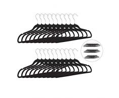 Relaxdays Kleiderbügel 20er Set, Samt, Premium, rutschfest, Anzugbügel, Einkerbungen, Jackenbügel, 360 Grad, schwarz