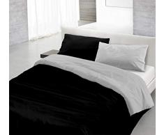 Italian Bed Linen Natural Color Doubleface Bettbezug, 100% Baumwolle, Schwarz/hell Grau, Einzelne