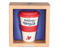 Grafik Werkstatt Becher mit Deckel | Kaffee-Tasse | Coffee 400 ml | -to-go | Lieblingsmensch, beige, 6 x 9 x 14 cm