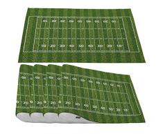 Moslion American Football Field Platzsets, grüne Tischsets für Esstisch/Küchentisch, wasserdicht, rutschfest, hitzebeständig, waschbar, für drinnen und draußen, 4 Stück