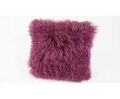 bokke Tibet Lammfell Kissen, Natürliches, Aubergine, 40x40cm