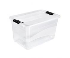 keeeper Aufbewahrungsbox mit Deckel und Schiebeverschluss, 59,5 x 39,5 x 34 cm, 52 l, Cornelia, Transparent
