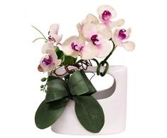 Flair Flower Orchidee in Keramik-Vase, Stoff, weiß/rosa, 34 x 23 x 11 cm
