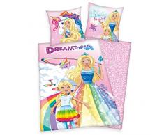 Herding BARBIE DREAMTOPIA Bettwäsche-Set, Wendemotiv, Bettbezug 135 x 200 cm, Kopfkissenbezug 80 x 80 cm, Baumwolle/Renforcé