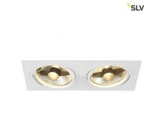 SLV LED Deckeneinbaustrahler NEW TRIA 300 I eckig, double, QPAR 111, GU10, CS, Clipfeder, matt weiß, Einbauleuchte, Deckenstrahler, dreh- und schwenkbare Deckeneinbauleuchte, Indoor