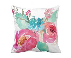 Emvency Überwurf Kissenbezug Watercolor Pfingstrosen pink türkis Summer Bouquet dekorativer Kissenbezug Girly Home Decor Quadratisch Kissen Kissenbezüge, Baumwolle, grün, 16 x 16 inch