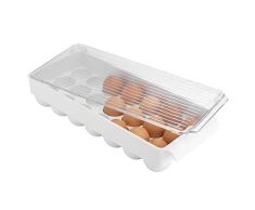 InterDesign Fridge/Freeze Binz Eierbehälter, große Aufbewahrungsbox aus Kunststoff für 21 Eier, weiß/durchsichtig