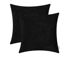 CaliTime Kissenhülle Kissenhüllen 2er Pack 50cm x 50cm Schwarz Einfarbig Weich Chenille Wurfkissenbezüge
